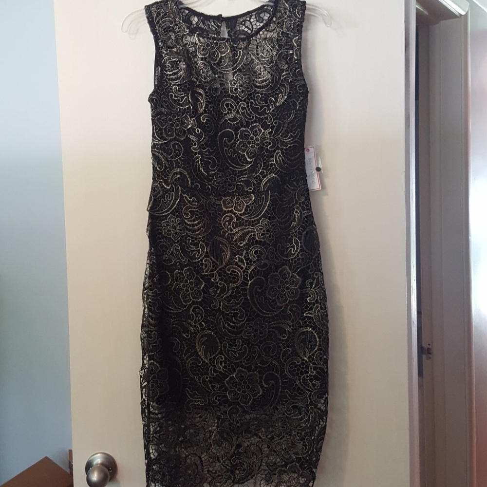 Black and gold lace dress